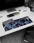 Bleach anime mouse pad 32x12 inches featuring Gotei 13 captains in intense standoff, blue shadows and red light accents.