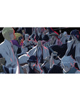 Bleach anime desk pad 40x20 inches featuring Gotei 13 captains in battle stance with vivid blue and red contrasts.
