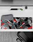Mouse pad 32x12 inches featuring Persona 5 theme, chaotic masks of Phantom Thieves with red swirls and bold shadows.