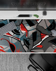 Persona 5 desk pad 40x20 inches featuring Phantom Thieves' masks, red swirls, bold shadows, perfect for anime fans.
