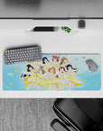 32x12 inches kawaii anime idol mouse pad, bright sky-blue dots and confetti for a cheerful desk vibe.