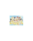 14x10 inches anime girl mouse pad with nine idol girls in lemon-white stage outfits on blue confetti.