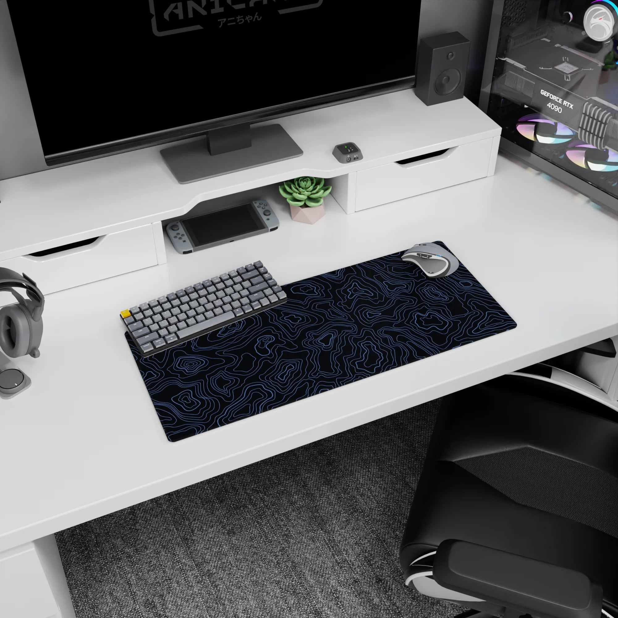 Topographic (Topo) Deskmat | Mousepad | Deskpad - Azure Contours - AniChan