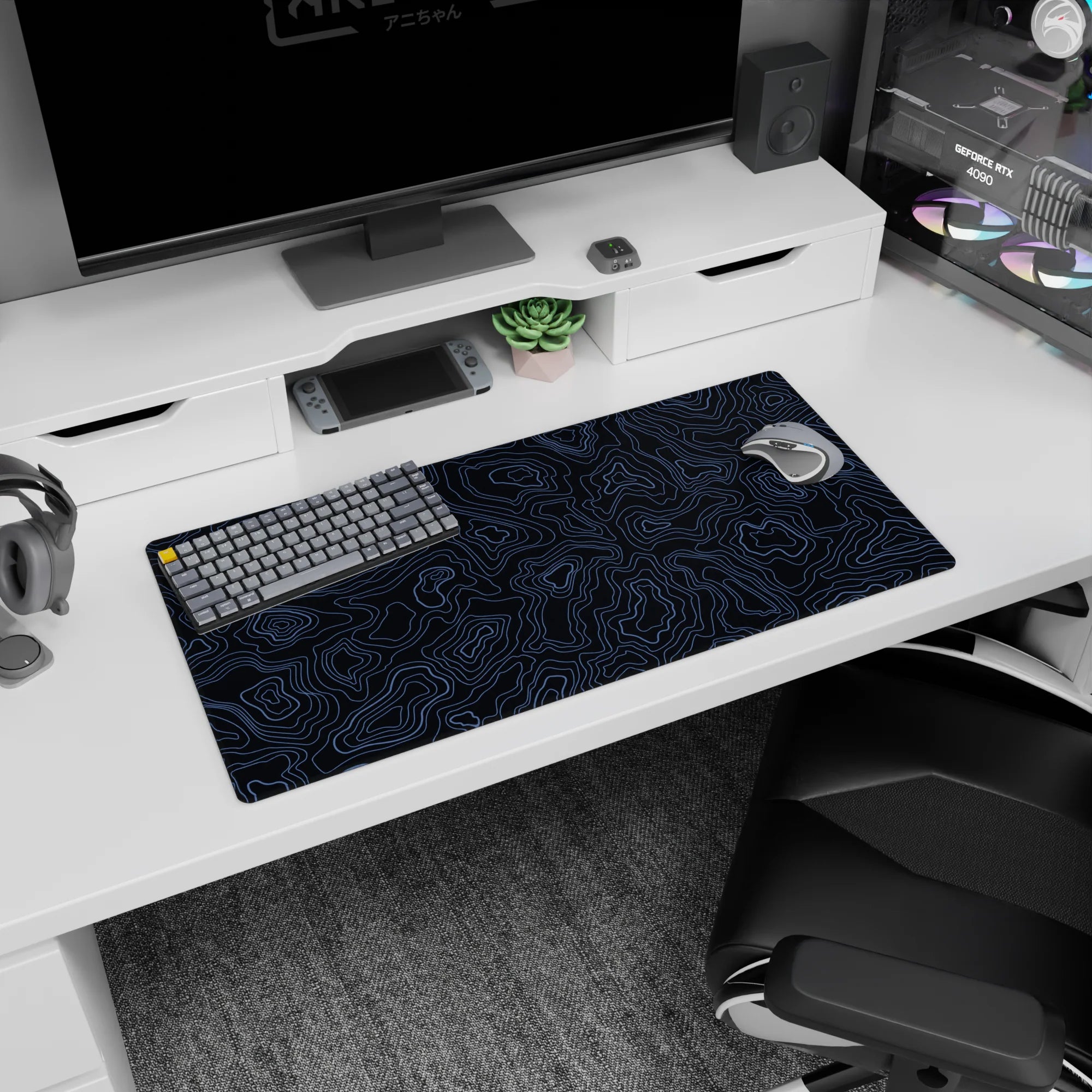 Topographic (Topo) Deskmat | Mousepad | Deskpad - Azure Contours - AniChan