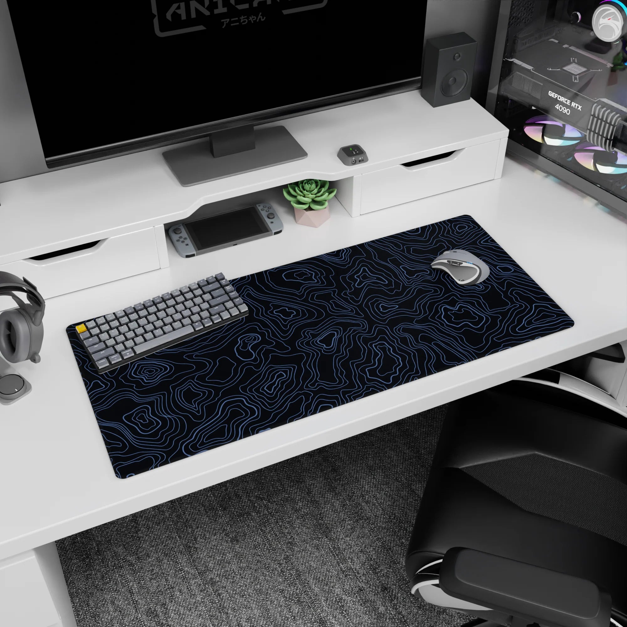 Topographic (Topo) Deskmat | Mousepad | Deskpad - Azure Contours - AniChan