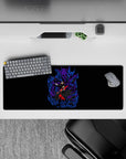 Itachi Uchiha mouse pad 32x12 inches, Naruto theme, features Susanoo with purple flames and Akatsuki cloak in bold design.