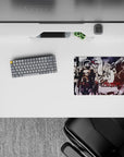 Classic anime mouse pad 14x10 inches in black, bone-white, and blood-red with a dark late-night hunt mood.
