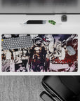 Dark fantasy anime mouse pad 32x16 inches in black, bone-white, and blood-red, late-night hunt vibe.