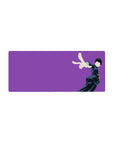 28x12 inches anime mouse pad with purple backdrop and uniformed student in dynamic two-finger pose.
