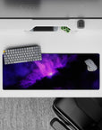 Violet and black 32x12 inches mouse pad with a dreamy purple glow for calm late-night setups.