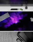 Purple glow and smoky black edges create a calm late-night vibe desk pad, 40x20 inches.