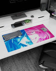 32x16 inches desk mouse pad featuring a two-tone anime girl staring back, sharp eye glint and trouble smile.