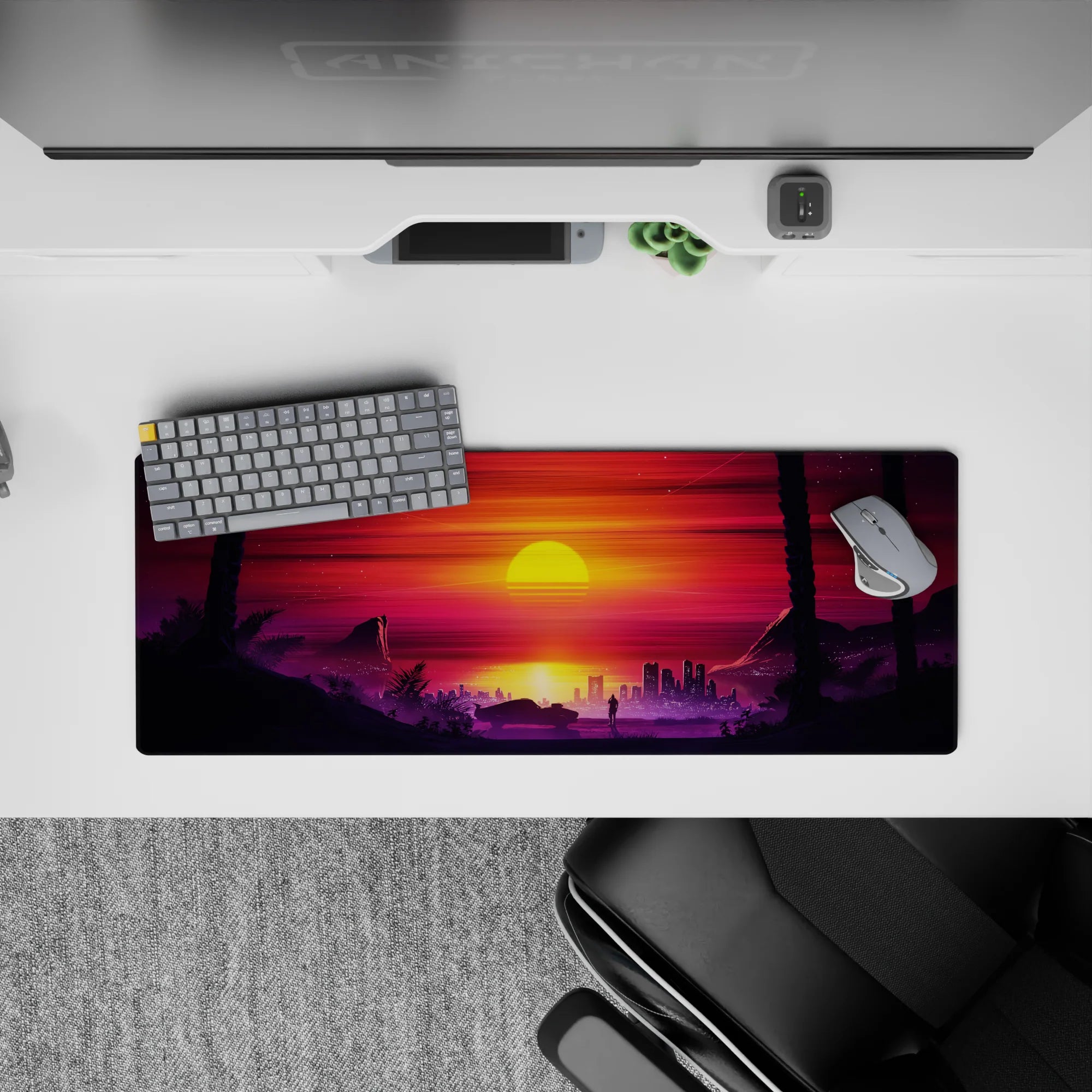 Retrowave - Vaporwave Deskmat | Mousepad | Deskpad - Sunset City Stroll - AniChan