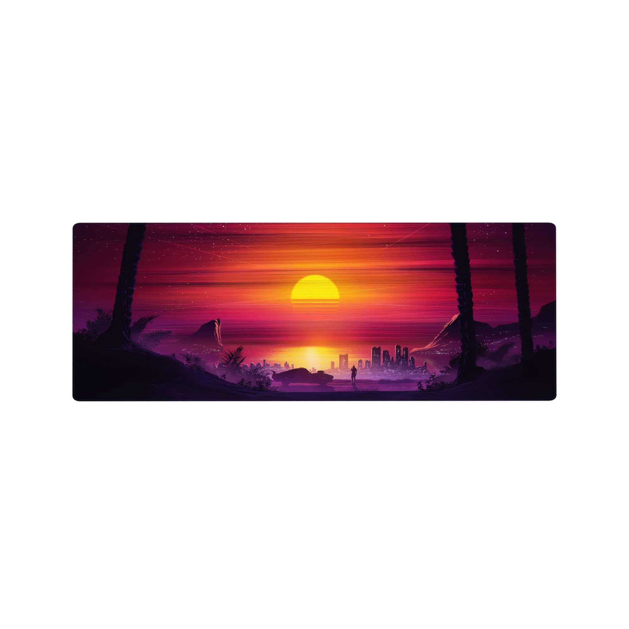 Retrowave - Vaporwave Deskmat | Mousepad | Deskpad - Sunset City Stroll - AniChan