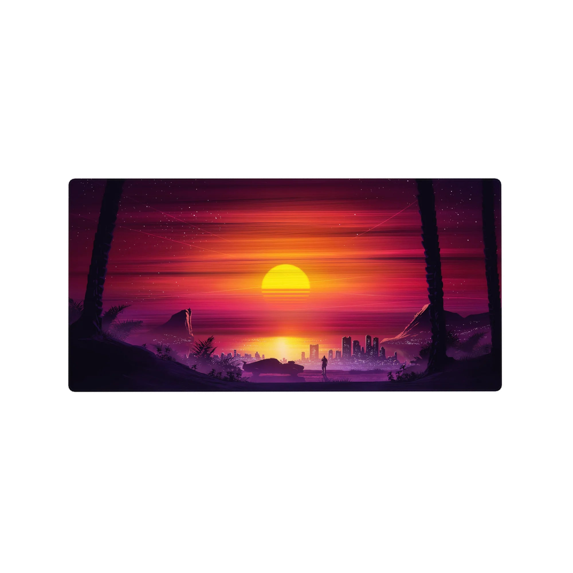 Retrowave - Vaporwave Deskmat | Mousepad | Deskpad - Sunset City Stroll - AniChan