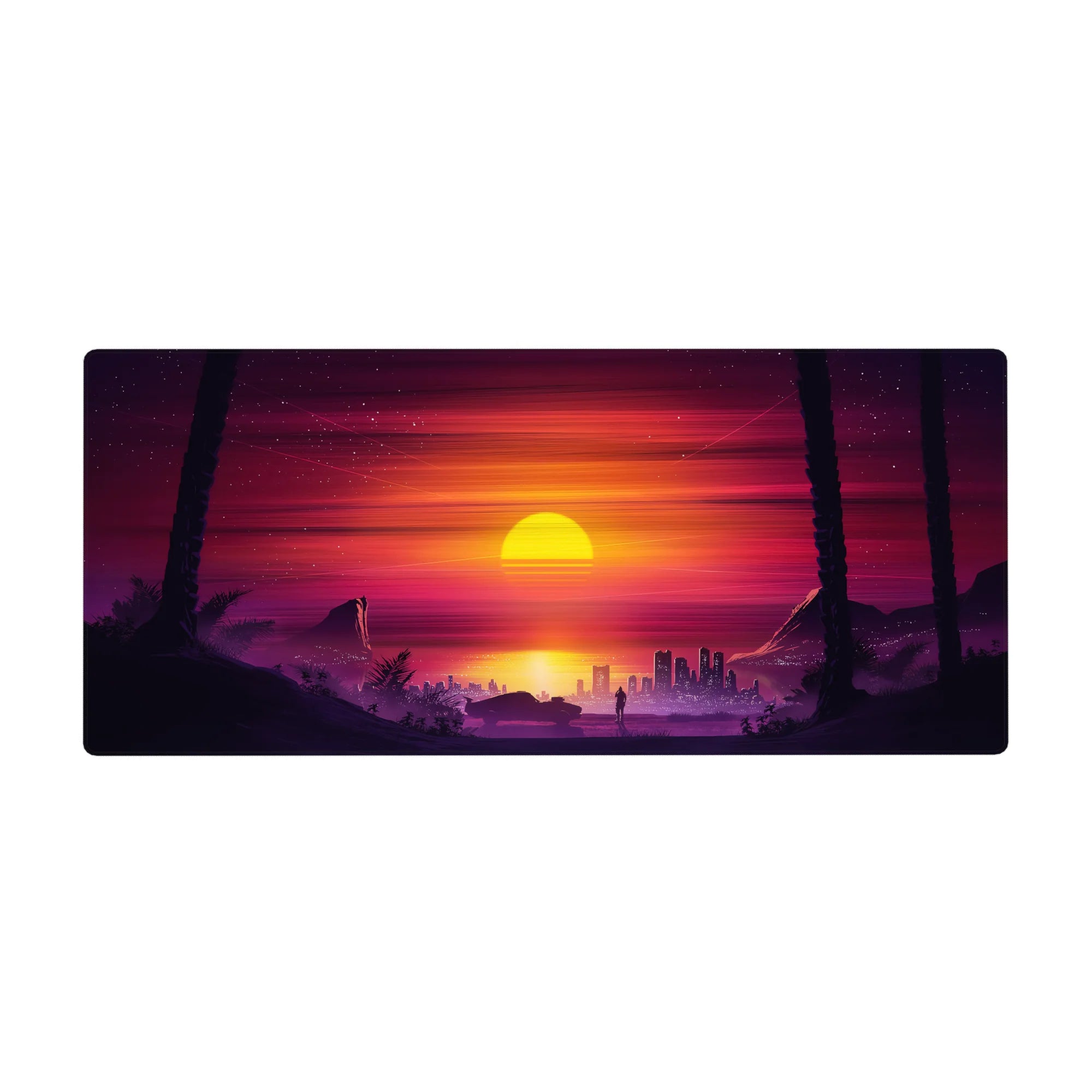 Retrowave - Vaporwave Deskmat | Mousepad | Deskpad - Sunset City Stroll - AniChan