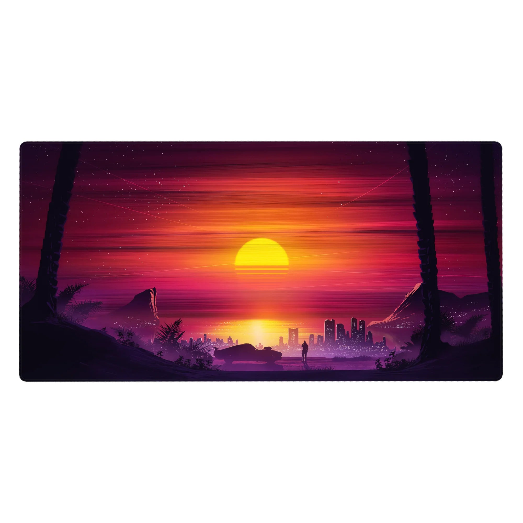 Retrowave - Vaporwave Deskmat | Mousepad | Deskpad - Sunset City Stroll - AniChan