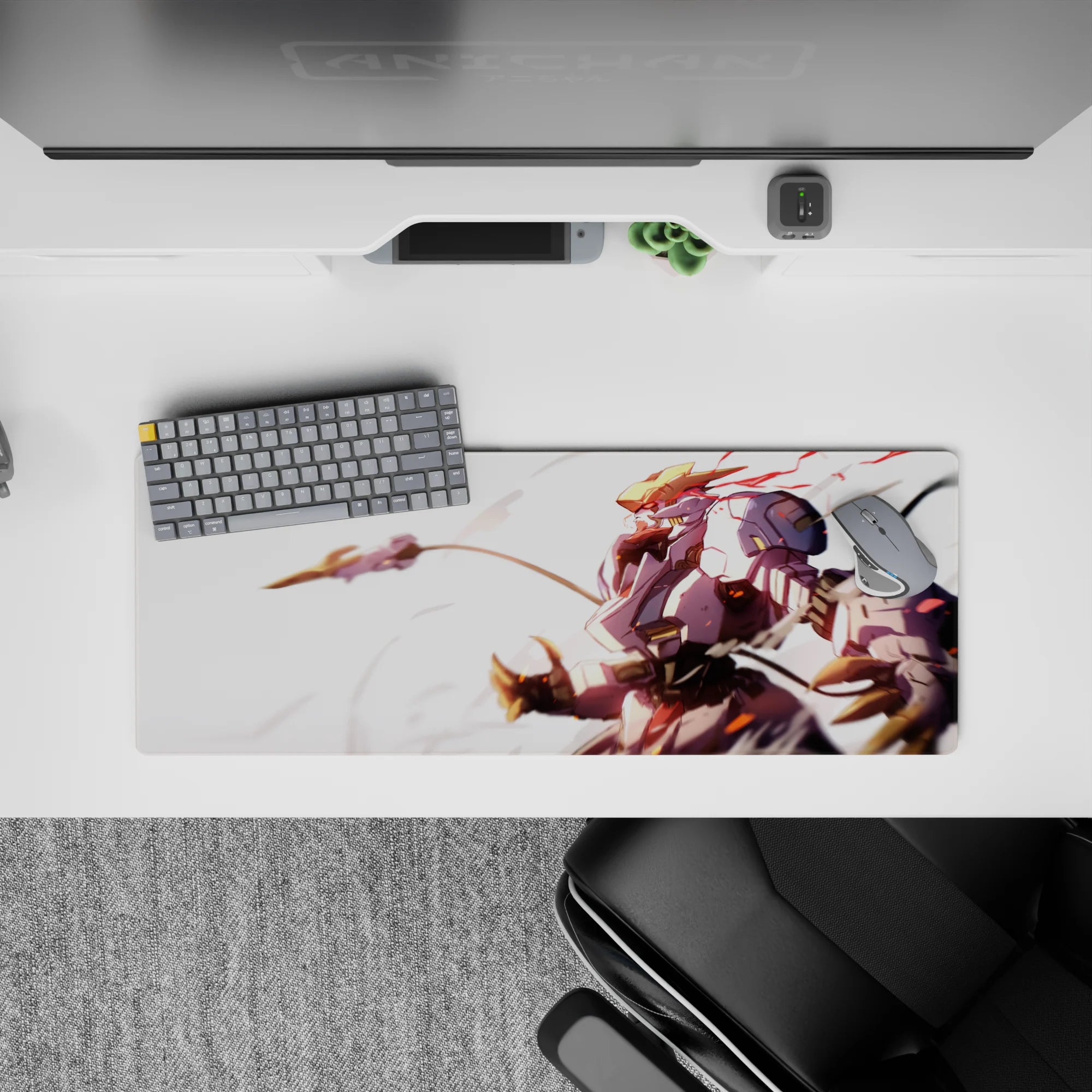 32x12 inches desk mat in warm gold and soft white with red streaks, fast sunrise vibe.