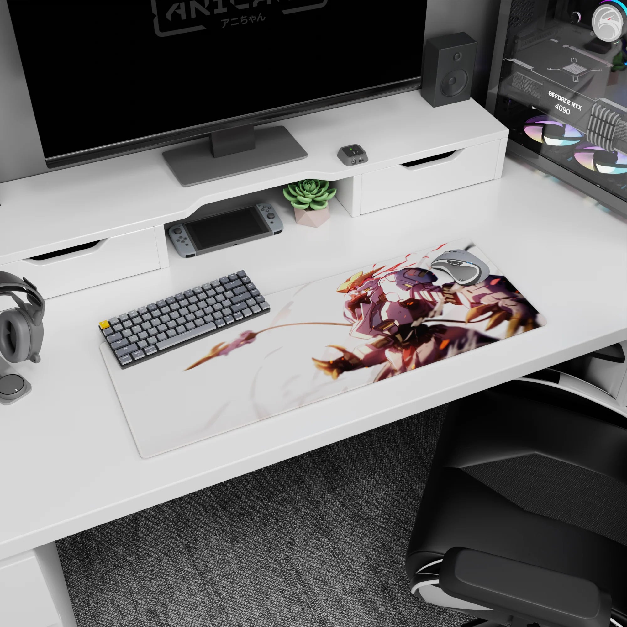 32x12 inches Honkai Impact 3rd mouse pad showing Astraea dashing forward with brushy blur.