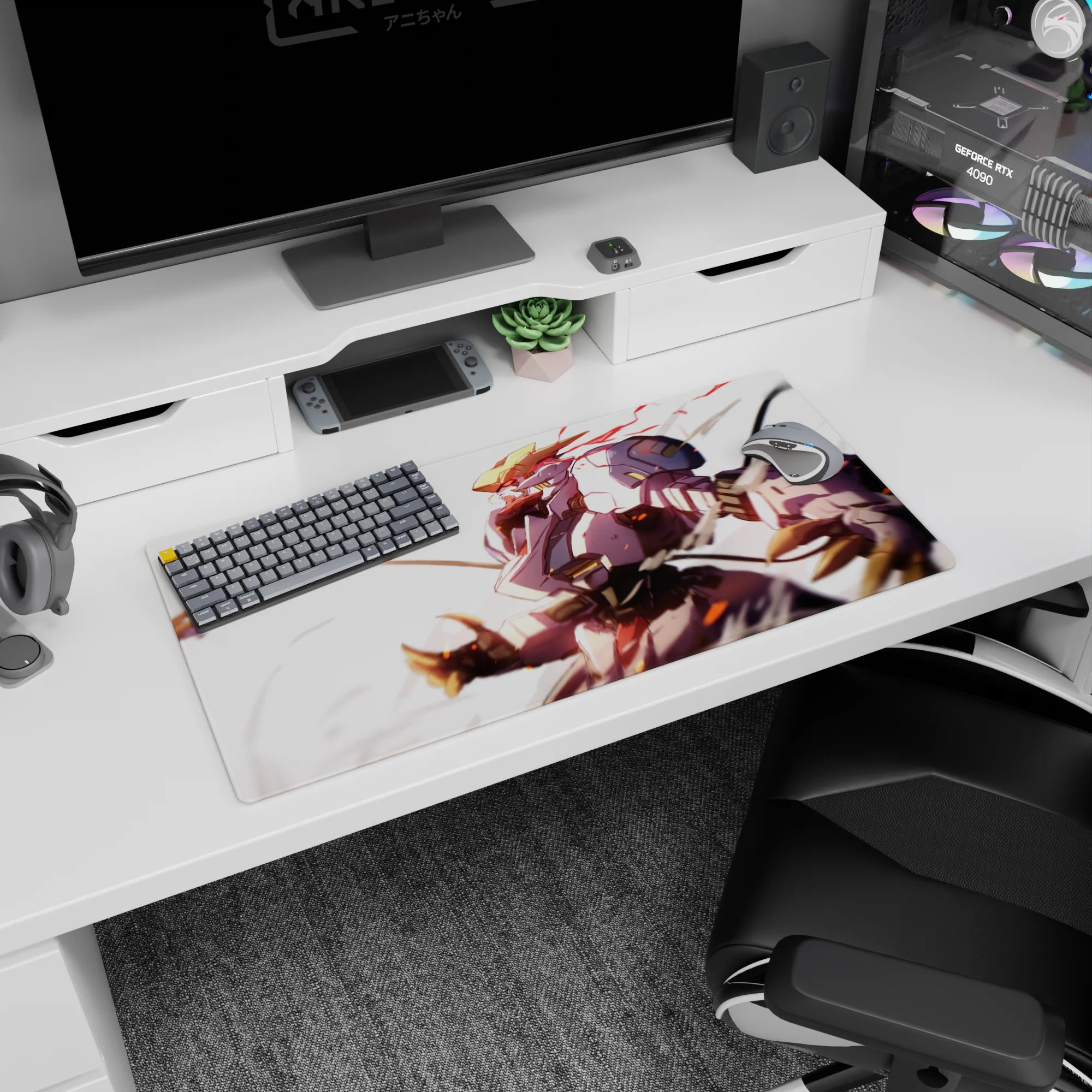 32x16 inches Honkai Impact 3rd mouse pad showing Astraea charging forward with brushy blur and dramatic sparks.