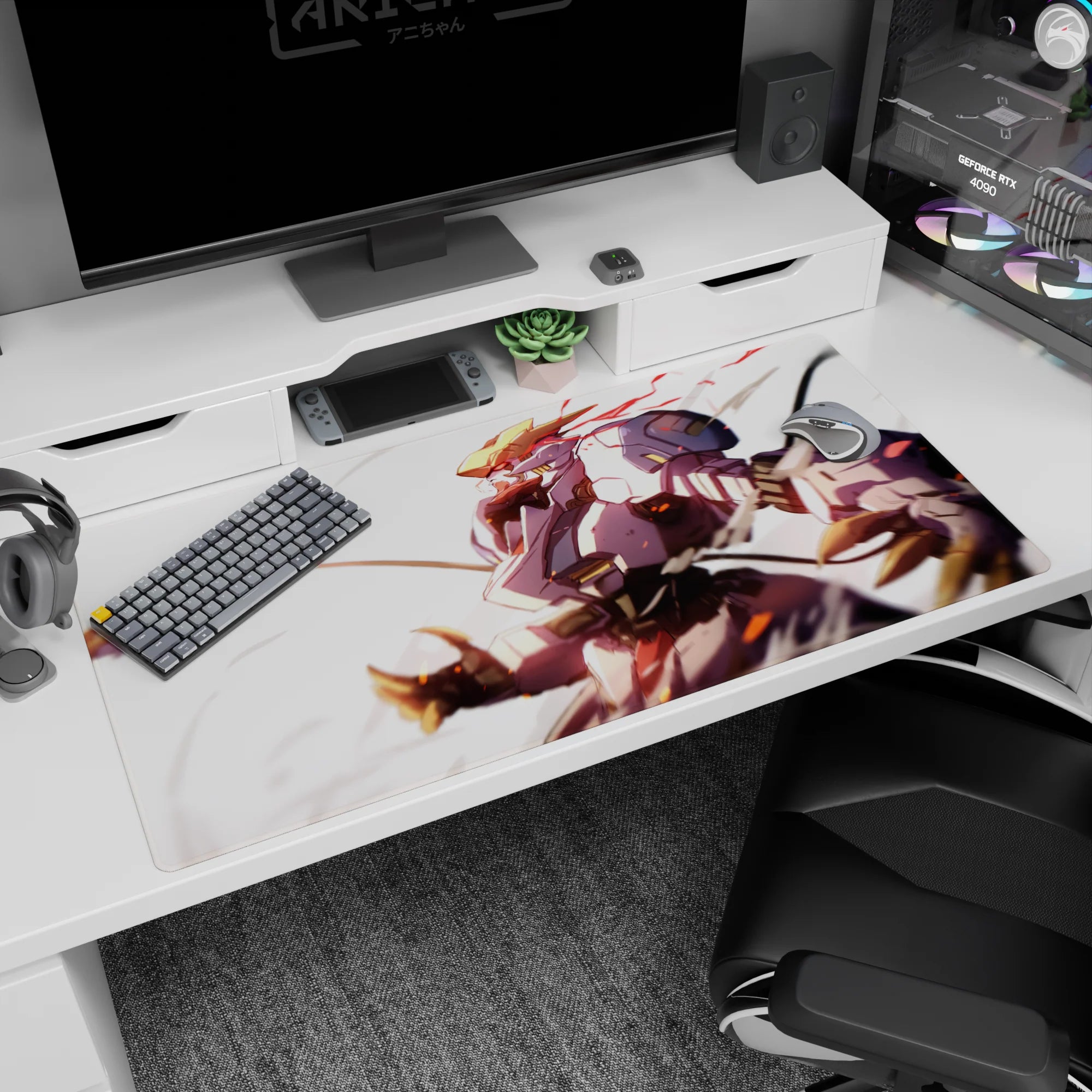 40x20 inches Honkai Impact 3rd desk pad featuring Astraea sprinting with brushy blur and sparks.