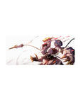 28x12 inches anime mouse pad with Astraea charging forward, gold armor, white backdrop, motion ribbons and sparks.