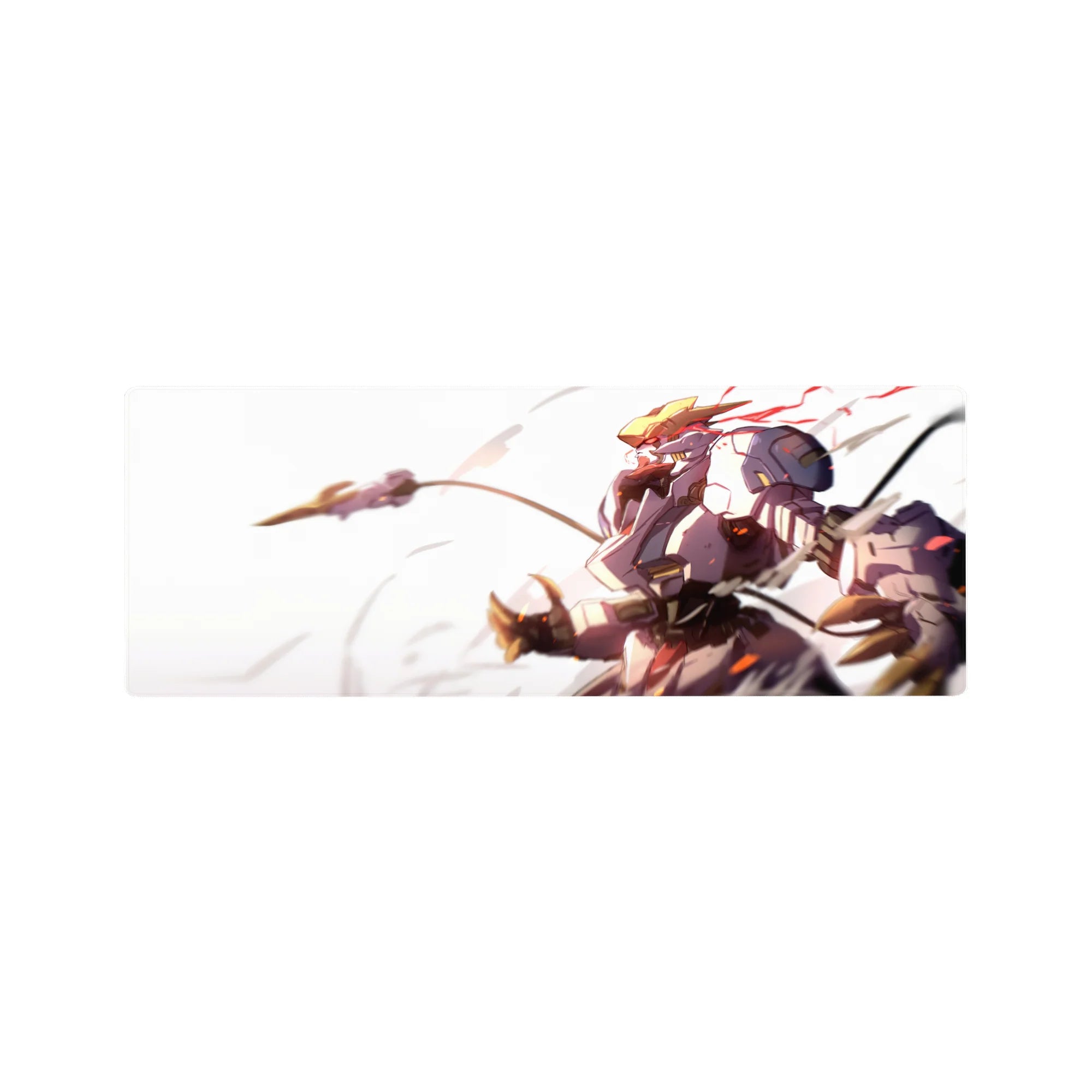 32x12 inches anime mouse pad with Astraea charging in gold armor, motion ribbons and sparks.