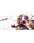 36x16 inches anime desk pad with Astraea sprinting in gold armor, motion ribbons and sparks.