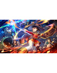 Megumin from Konosuba unleashing magic on 40x20 inch anime mouse pad, vibrant colors, dynamic scene with chaos and spells.