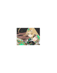 Classic anime girl warrior mouse pad 14x10 inches with white-black armor, gold trim, and green glow.