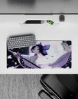 Shinobu Kocho from Demon Slayer in moonlit elegance on 28x12 inch anime mouse pad with lavender hues and butterflies.