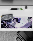 Shinobu Kocho from Demon Slayer on a 32x12 inch anime mouse pad, showcasing her elegance and strength under moonlight.
