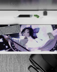 Shinobu Kocho Demon Slayer desk pad, 36x16 inches, featuring moonlit elegance, butterflies, and stardust-like haori.