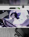 Shinobu Kocho anime mouse pad 40x20 inches, featuring lavender hues and butterfly glow, perfect for Demon Slayer fans.
