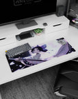 Shinobu Kocho from Demon Slayer anime mouse pad, 32x12 inches. Features moonlit elegance with butterflies and lavender hues.