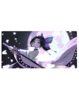 Shinobu Kocho stands in moonlight, butterflies around, on a 32x16 inch anime mouse pad for Demon Slayer fans.