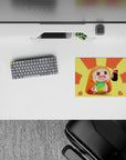 Bright yellow-orange sunburst anime girl mouse pad 14x10 inches, cheerful vibe for gaming desks.