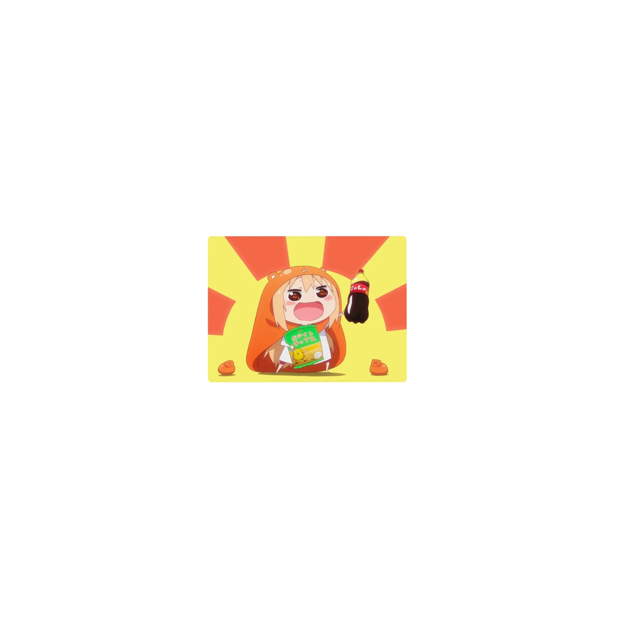 Classic anime girl mouse pad 14x10 inches with chibi hamster-hoodie girl and snack-time theme.