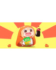 Anime girl desk pad 36x16 inches with chibi hamster-hoodie girl, cola and chips, clean cute art.