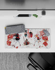 28x12 inches anime desk mat in black, white, and punchy reds with an ink-brush battlefield vibe.
