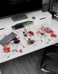 40x20 inches desk pad showing two fox-eared anime girls, one in black armor, one in white robes, poised by katanas.