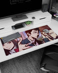 36x16 inches desk pad featuring Himeno, Aki, and Makima in split-panel Chainsaw Man art.