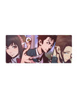 Chainsaw Man anime mouse pad 28x12 inches with manga panels, devil eye, blade, and bold desk style.