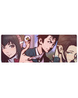 Chainsaw Man anime mouse pad, 32x12 inches, with bold manga panels, blade, and eerie devil eye.