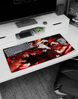 Anime mouse pad 32x16 inches featuring Ichigo’s Vasto Lorde form from Bleach, with white mask, black stripes, and red energy.