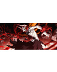 Ichigo Vasto Lorde anime desk pad from Bleach, 36x16 inches, featuring white mask, black stripes, and red energy.