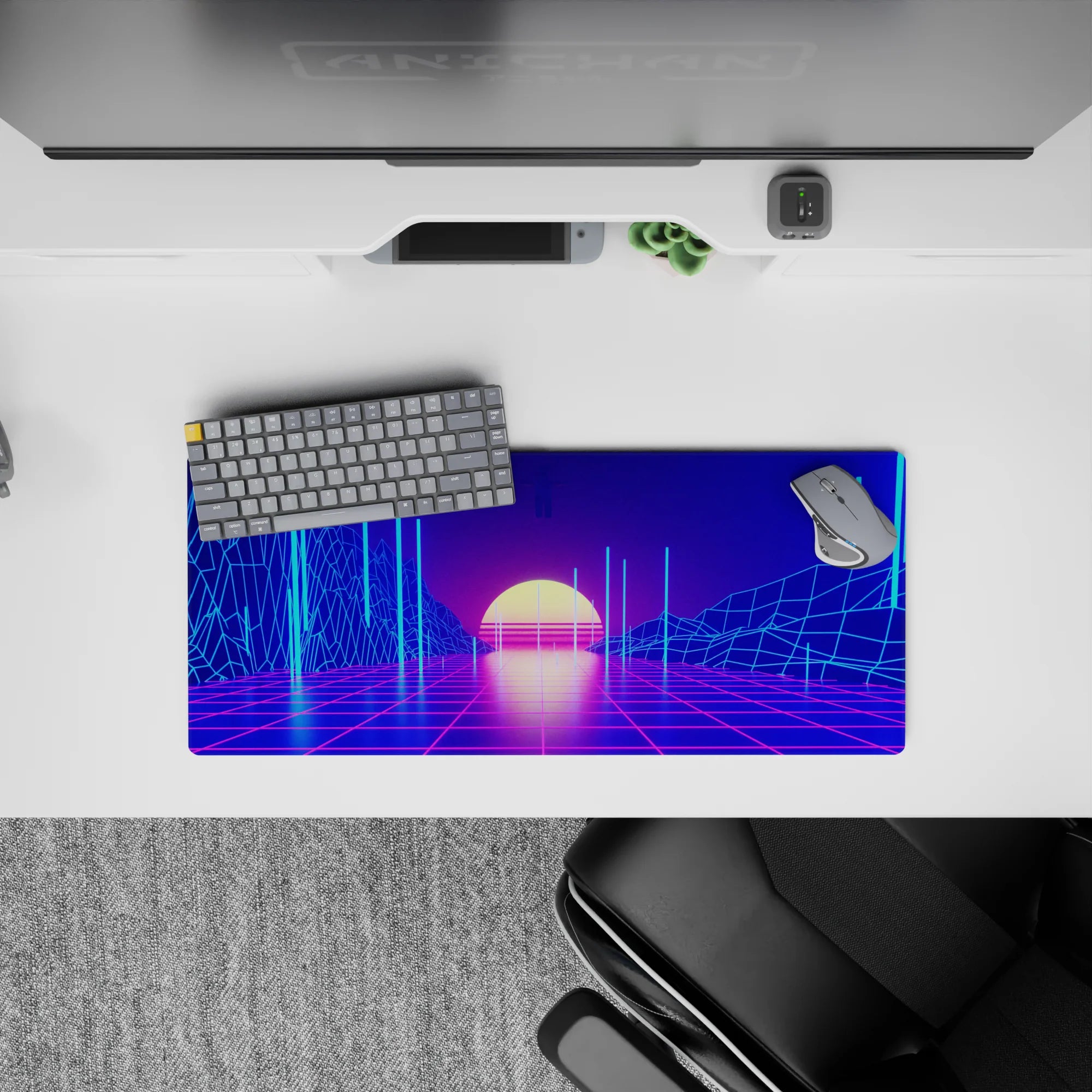 Retrowave-Vaporwave Deskmat | Mousepad | Deskpad - Virtual Sunset - AniChan