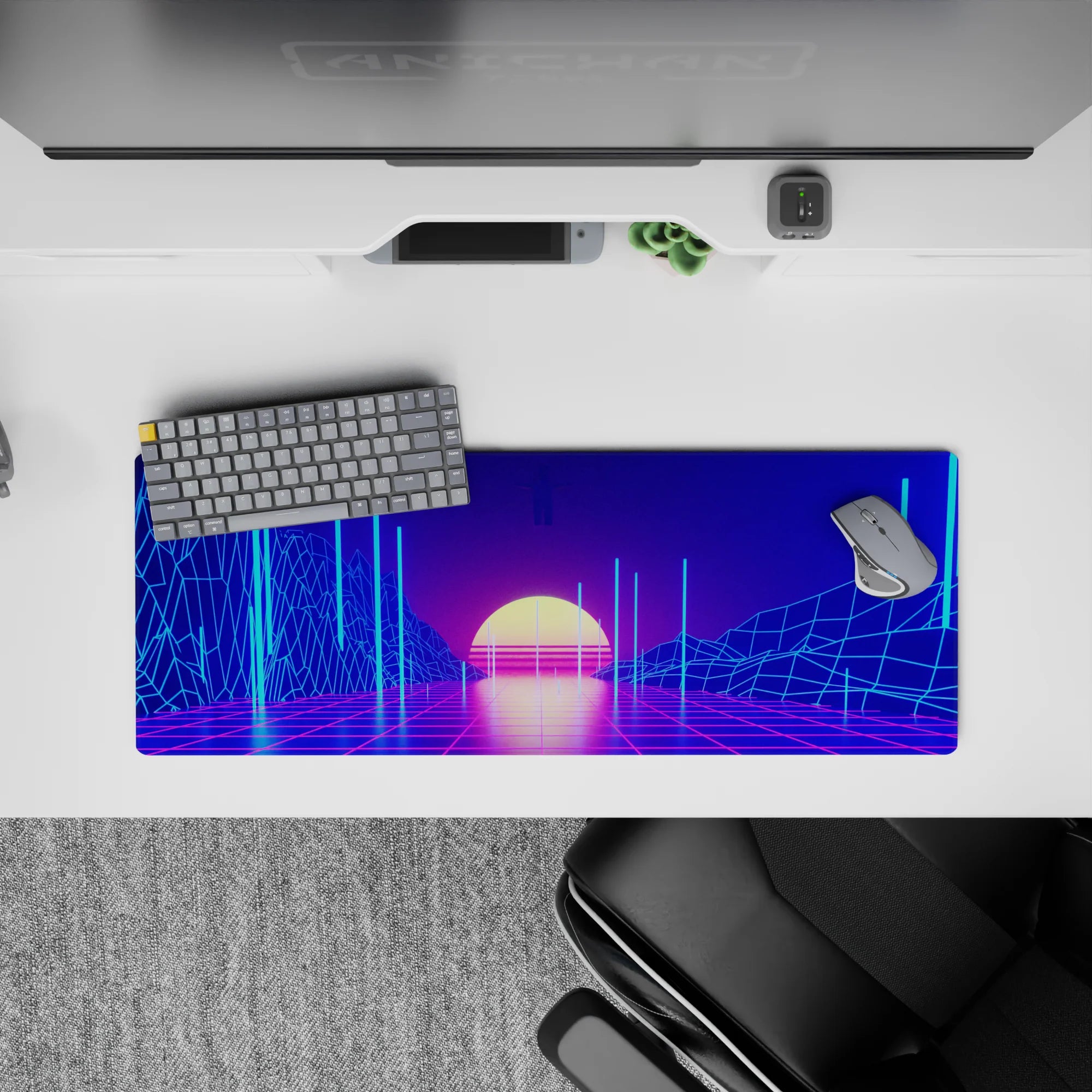 Retrowave-Vaporwave Deskmat | Mousepad | Deskpad - Virtual Sunset - AniChan