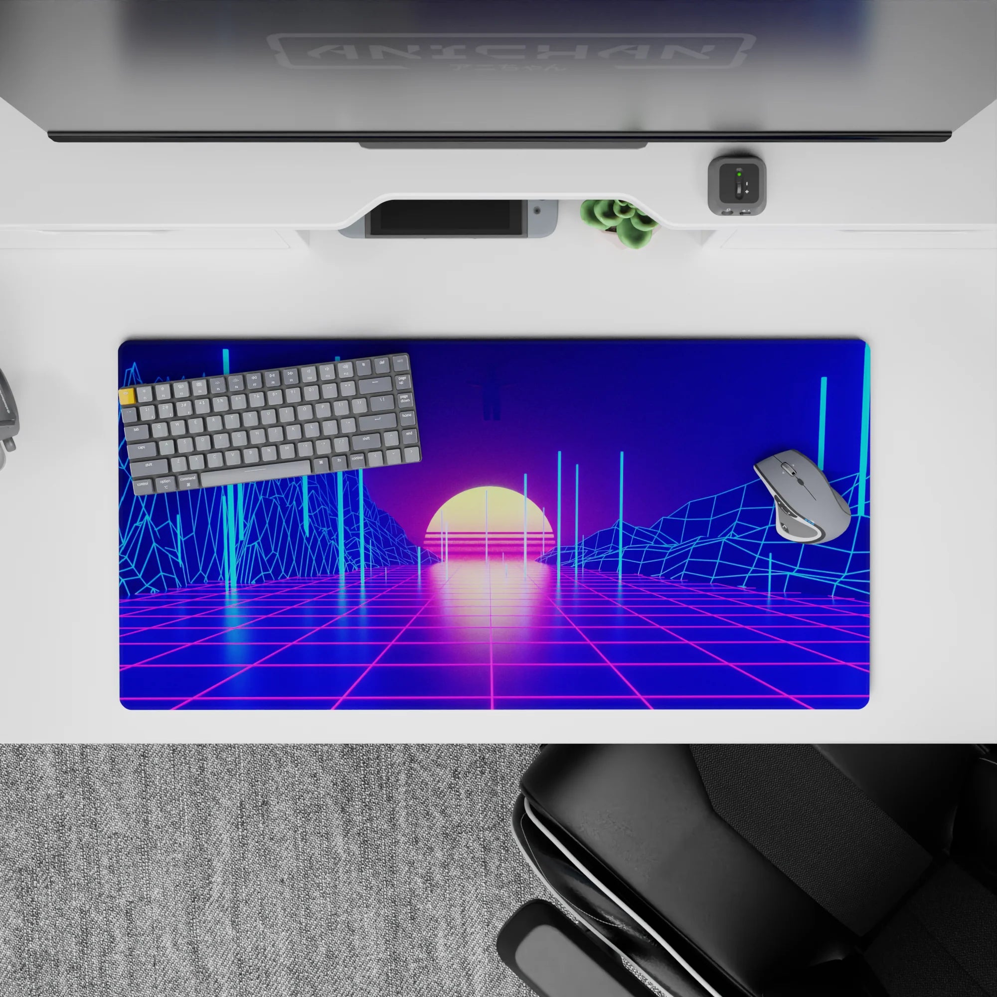 Retrowave-Vaporwave Deskmat | Mousepad | Deskpad - Virtual Sunset - AniChan