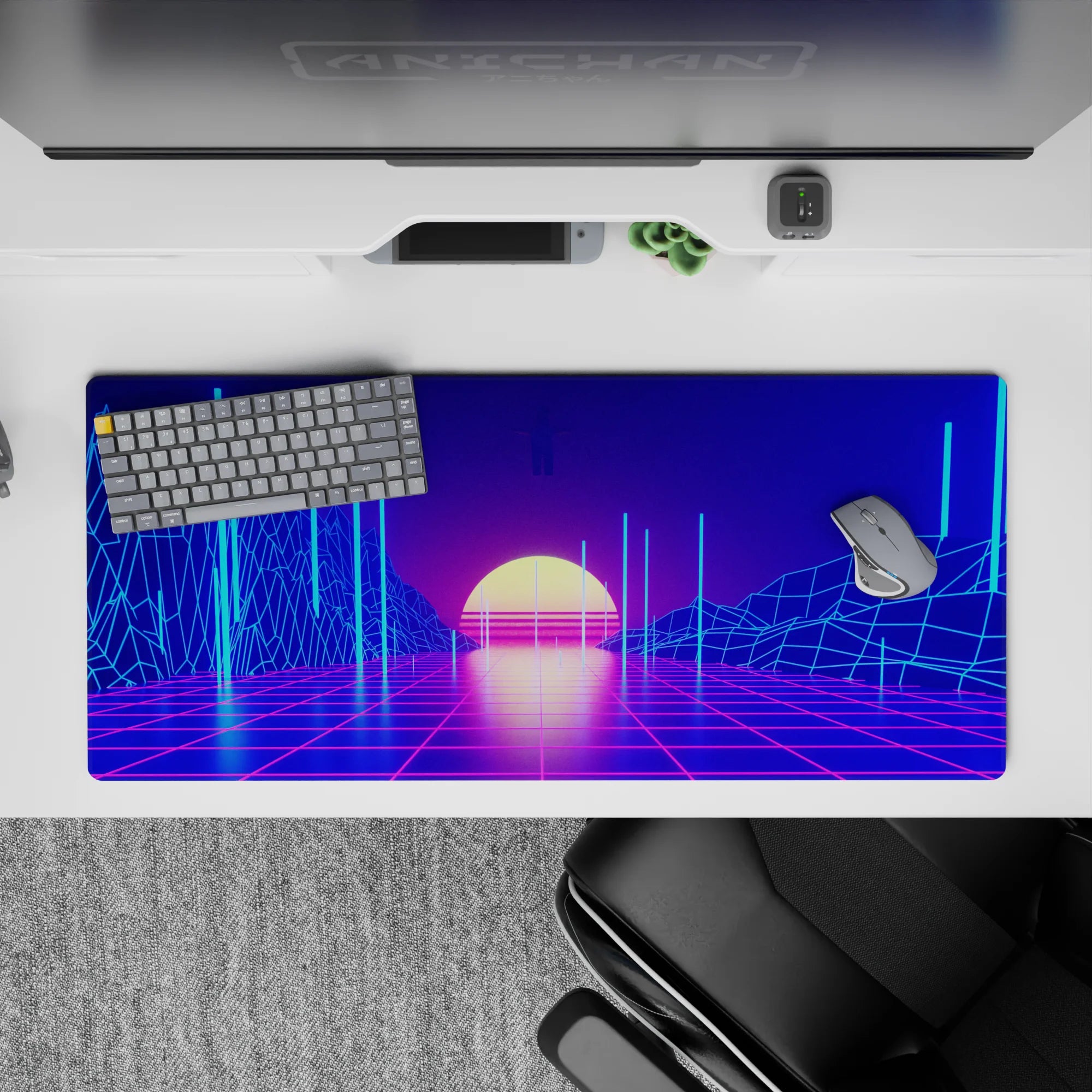 Retrowave-Vaporwave Deskmat | Mousepad | Deskpad - Virtual Sunset - AniChan